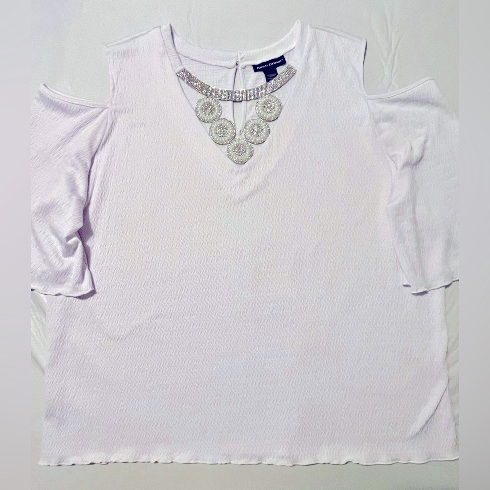 Ashley Stewart blouse Cold Shoulder Tunic Top Embellished sparkling crystals